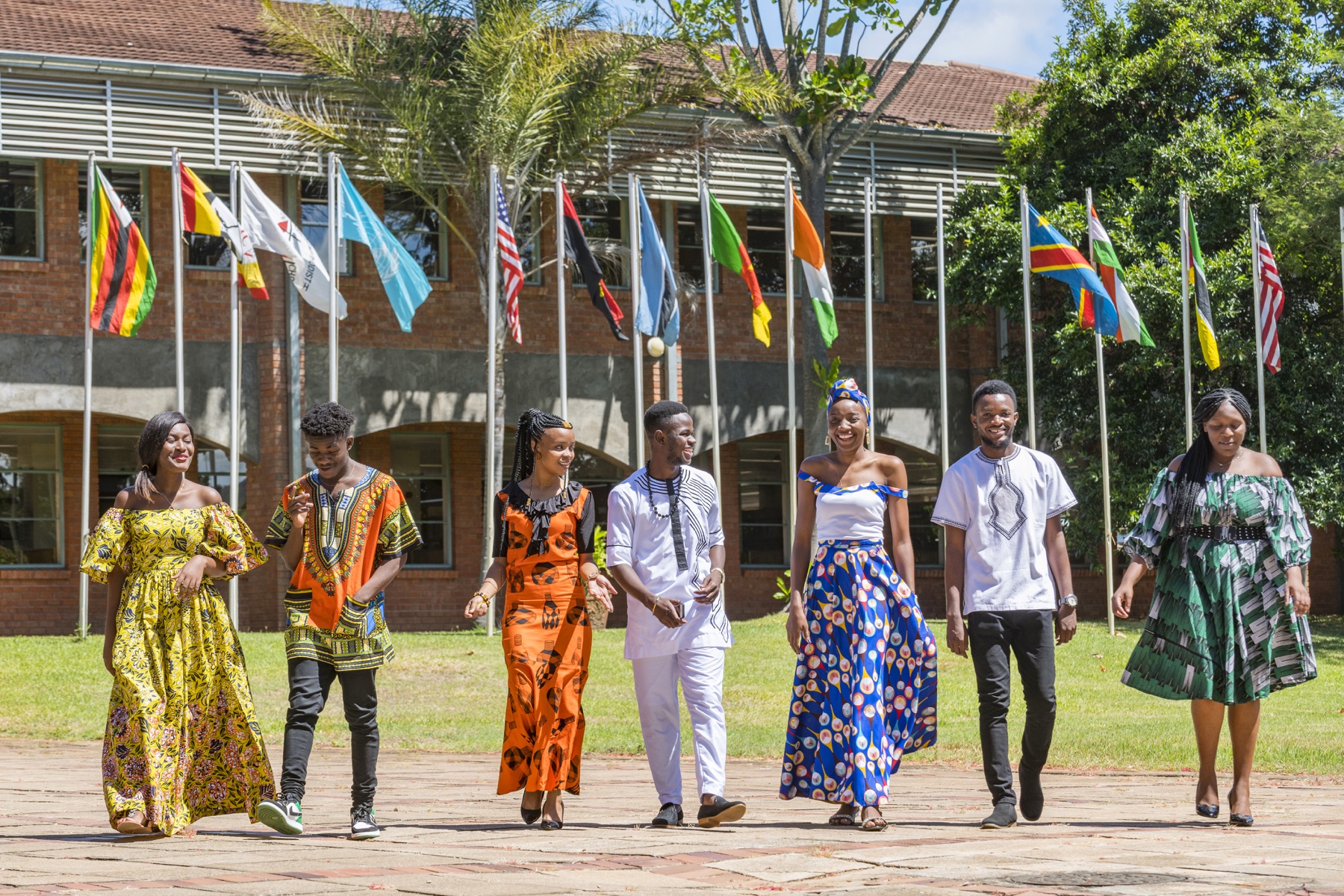 Students walking across campus
